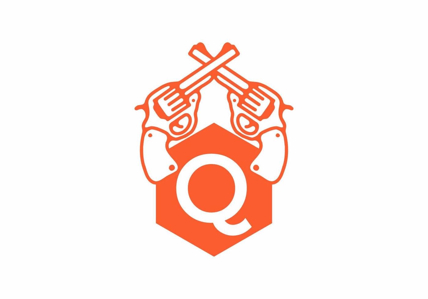 Two guns line art illustration with Q initial letter vector