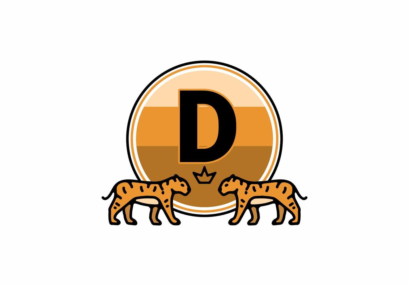 Two tiger line art with D initial letter vector