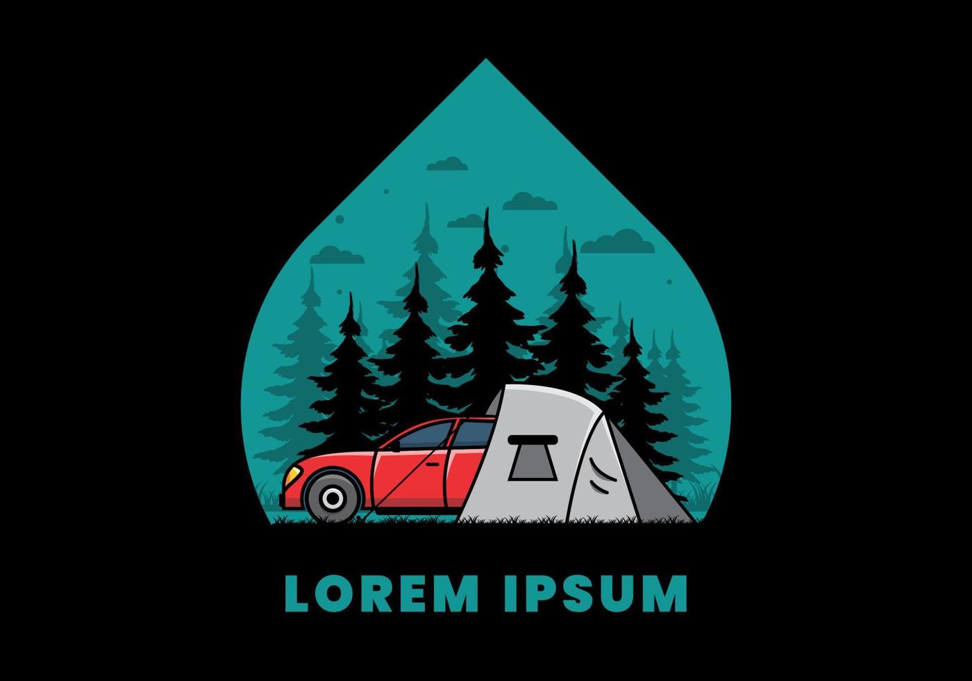 Night camping with car illustration vector