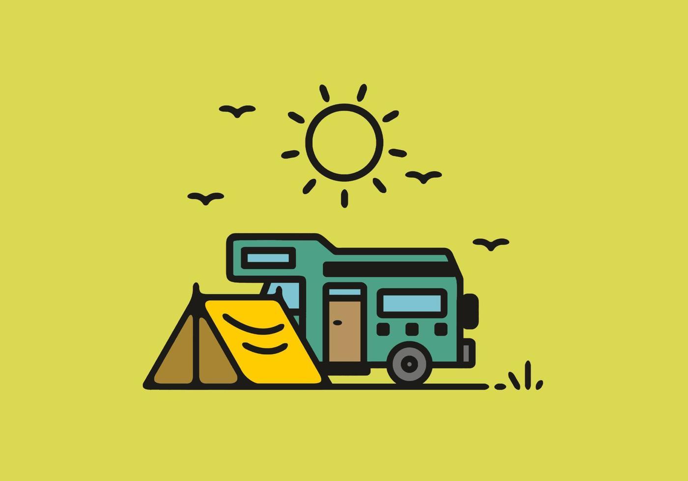 Simple camper van camping illustration vector