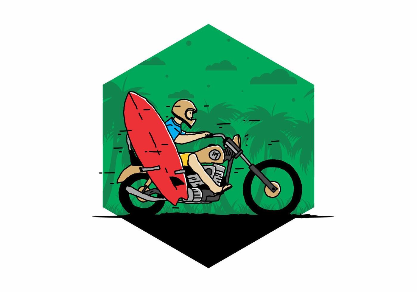 andar en motocicleta con ilustración de tabla de surf vector