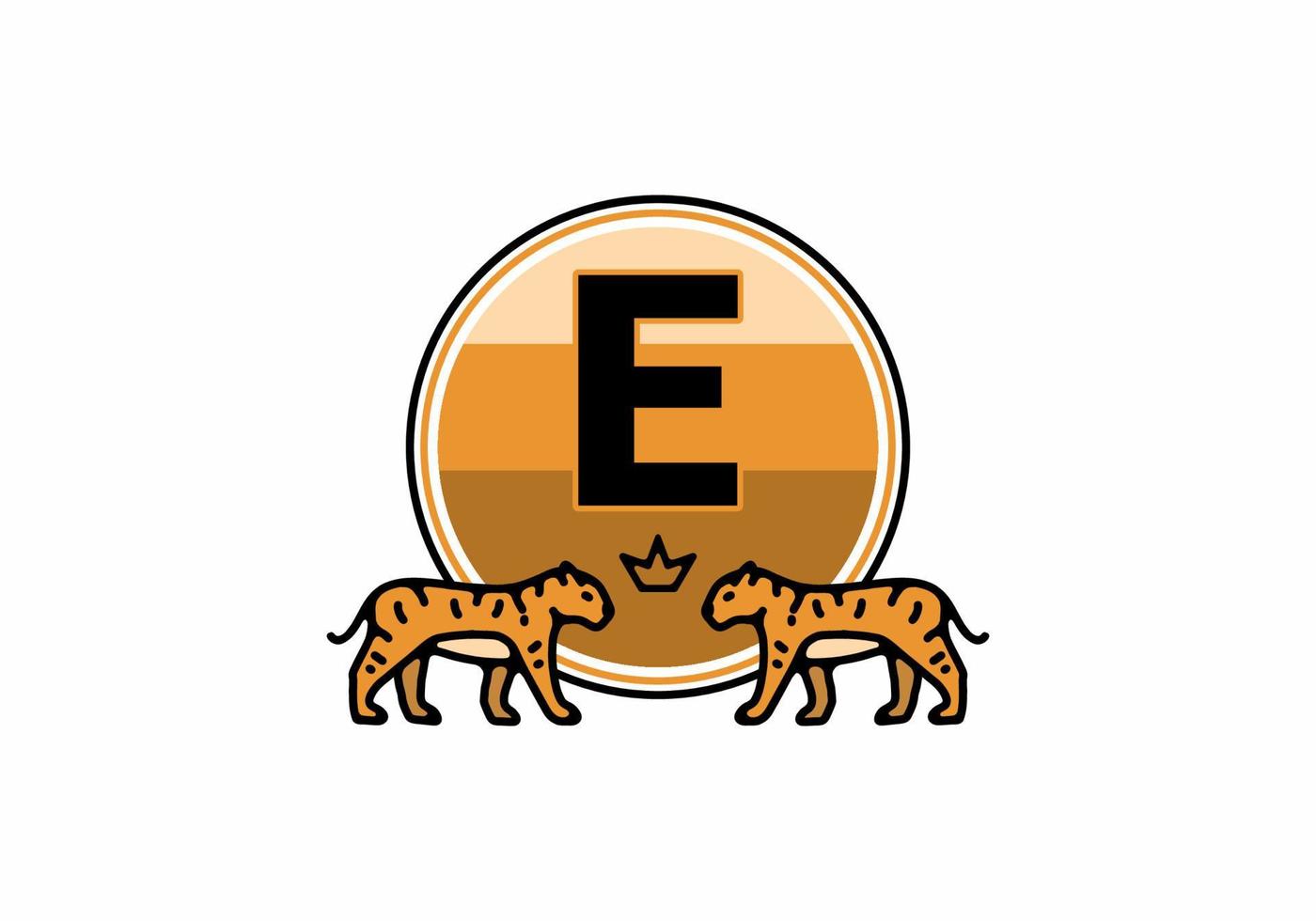 Two tiger line art with E initial letter vector