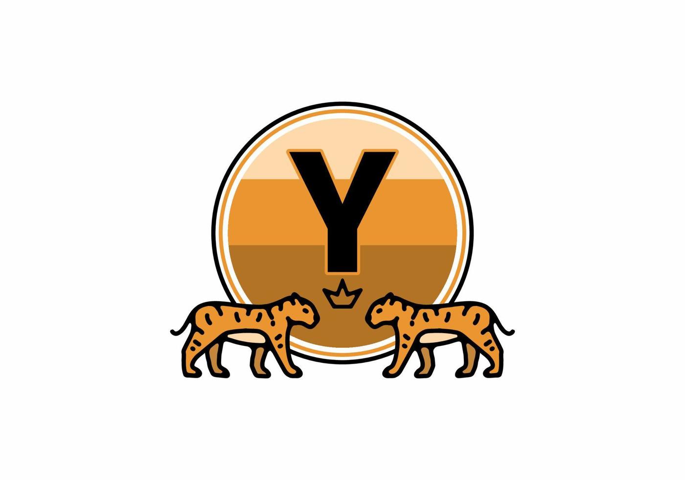 Two tiger line art with Y initial letter vector