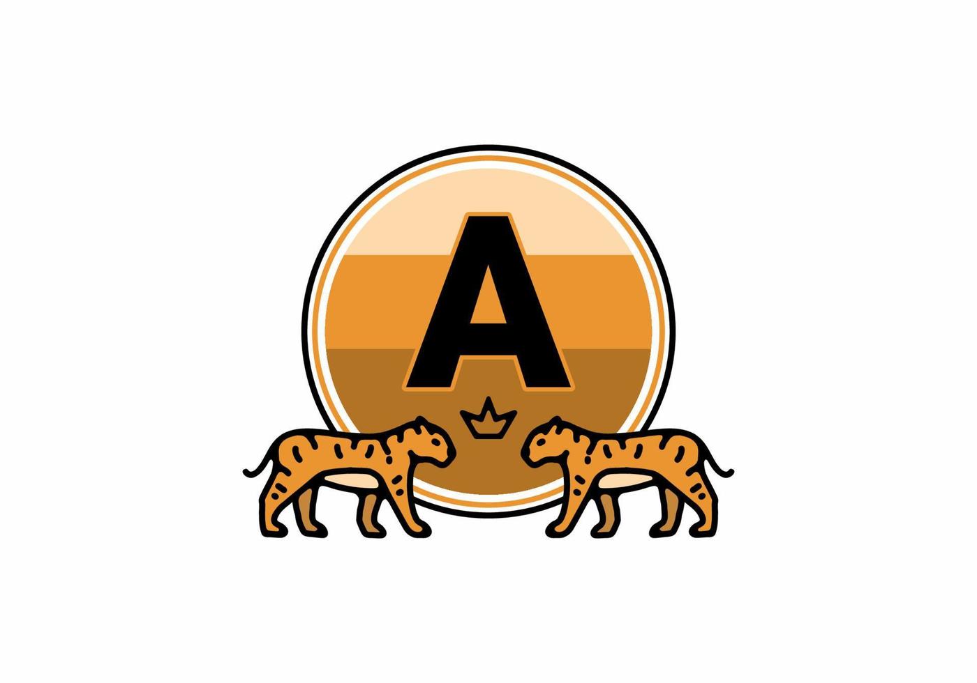 Two tiger line art with A initial letter vector