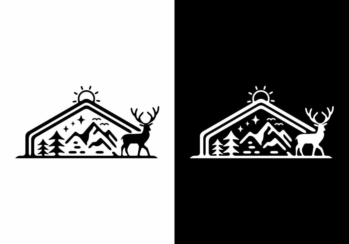 ilustración de ciervos de montaña blanco y negro vector