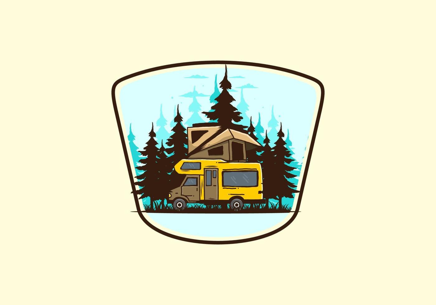 Car roof camping in the jungle illustration vector