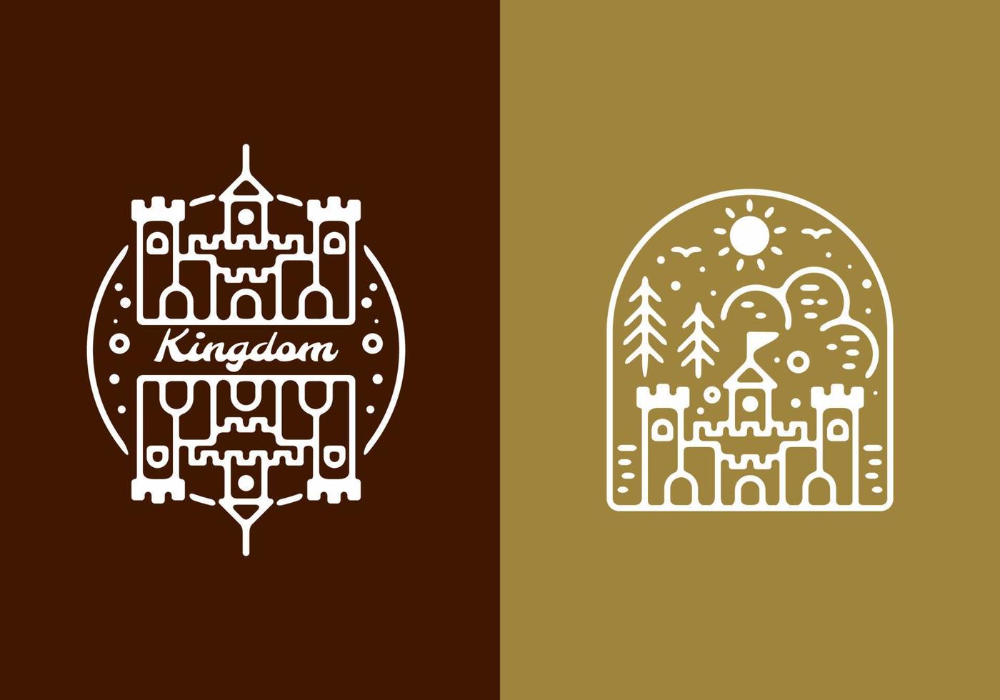 White brown color of two castle line art vector