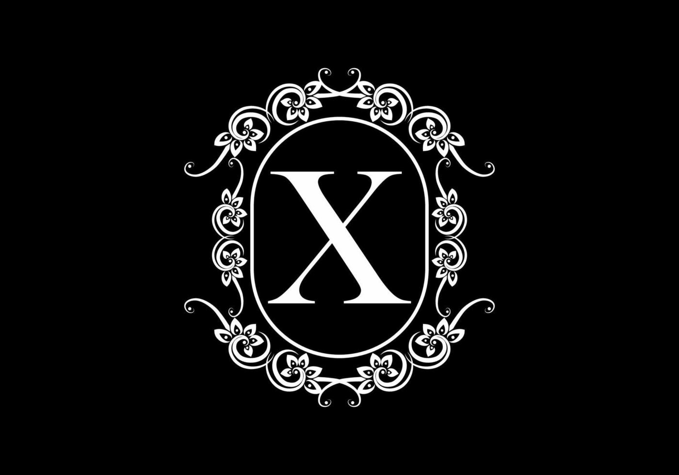 Black initial X letter in classic frame vector