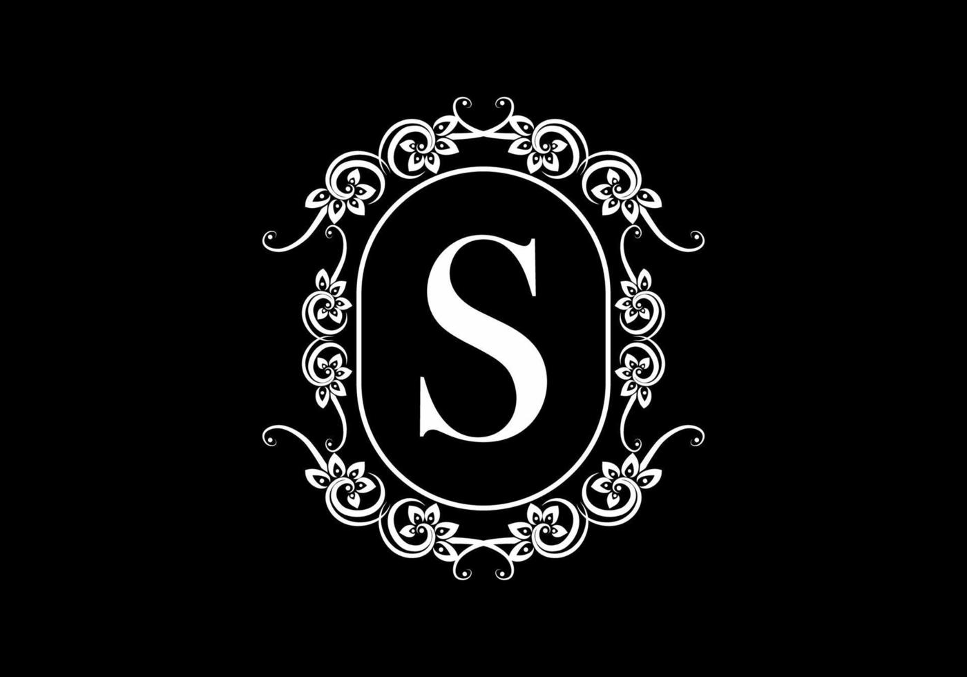 Black initial S letter in classic frame vector