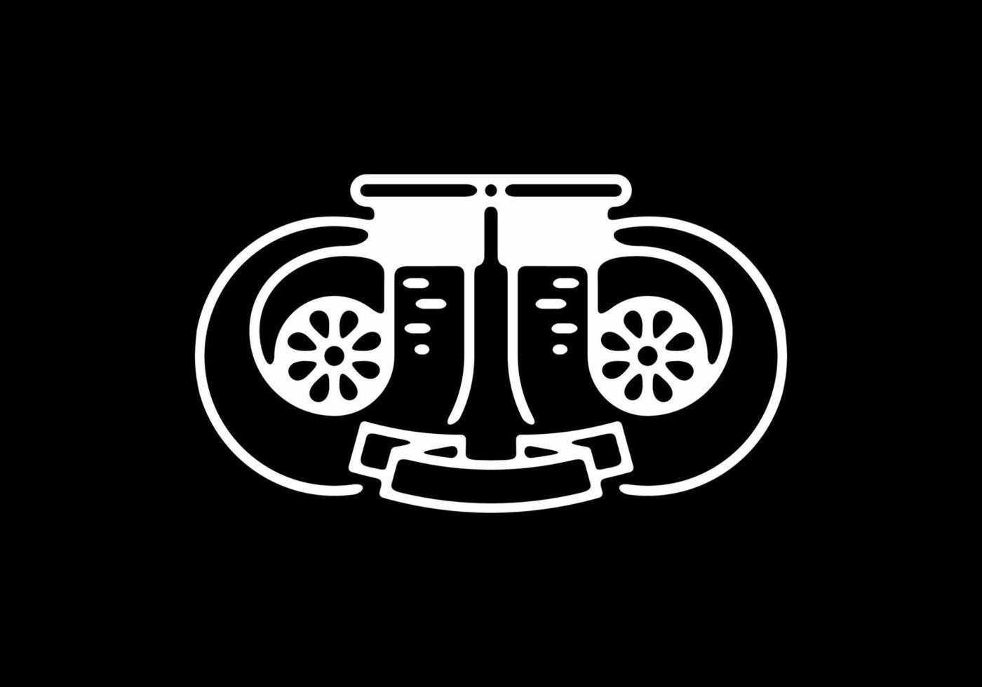 White on black background line art of twin turbo car vector
