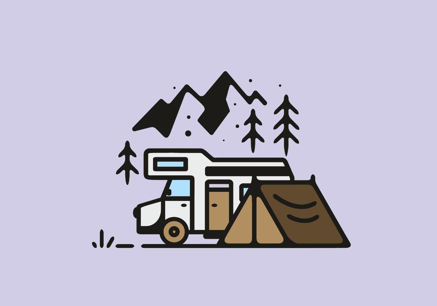 ilustración de camping de autocaravana simple vector