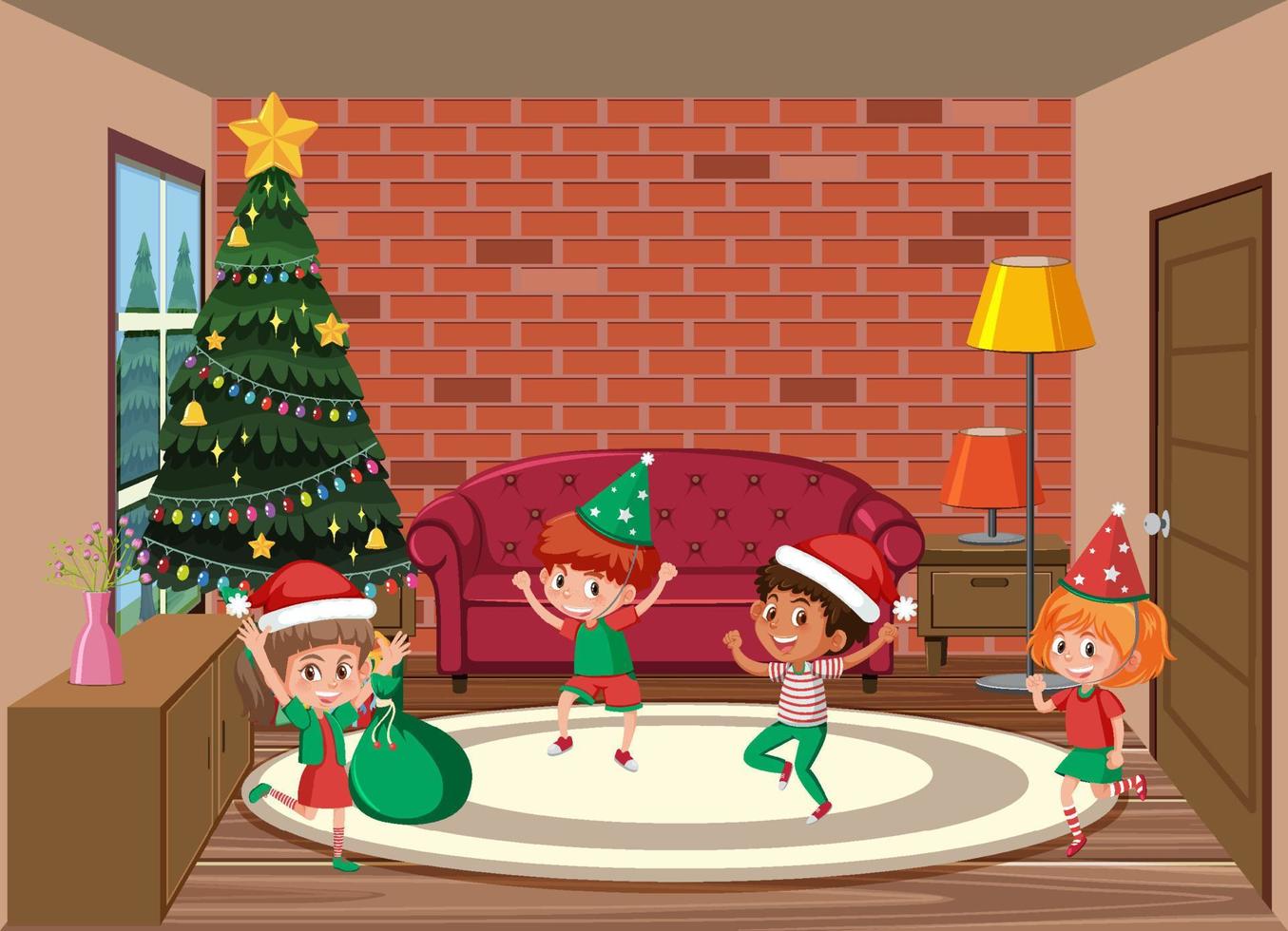 Christmas holidays with children at home vector