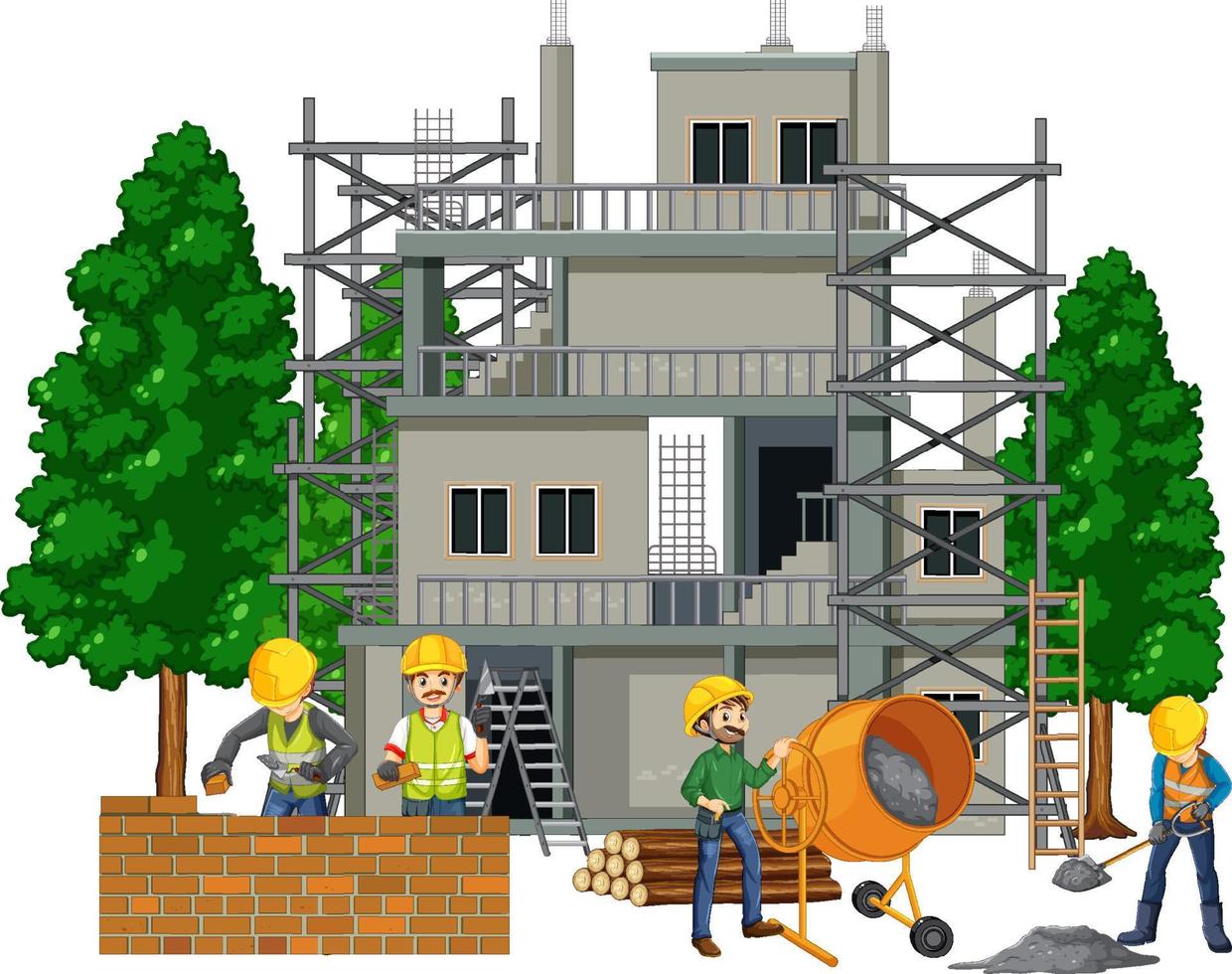 Isolated construction site with workers vector