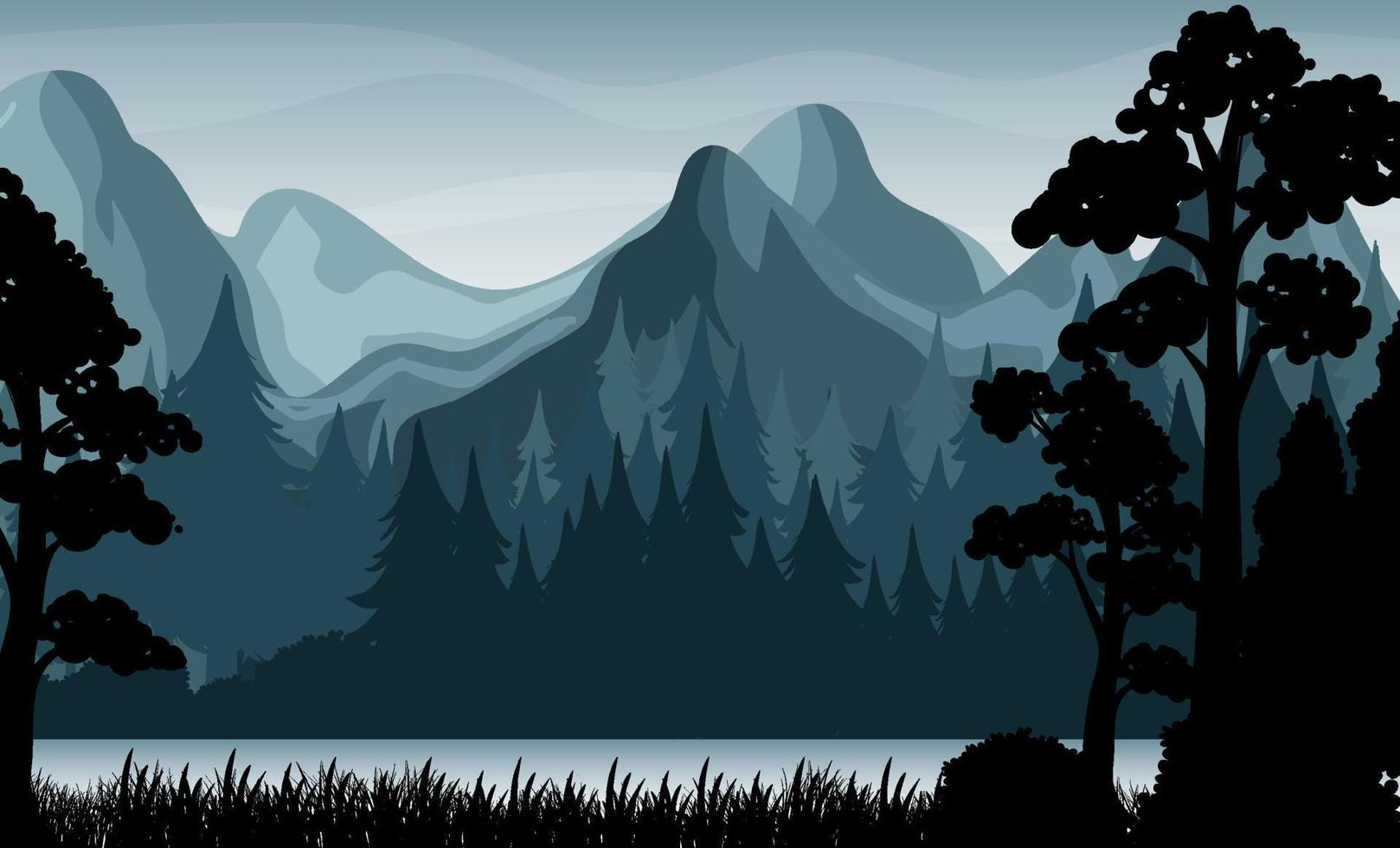 silueta, sombra, de, bosque, escena vector