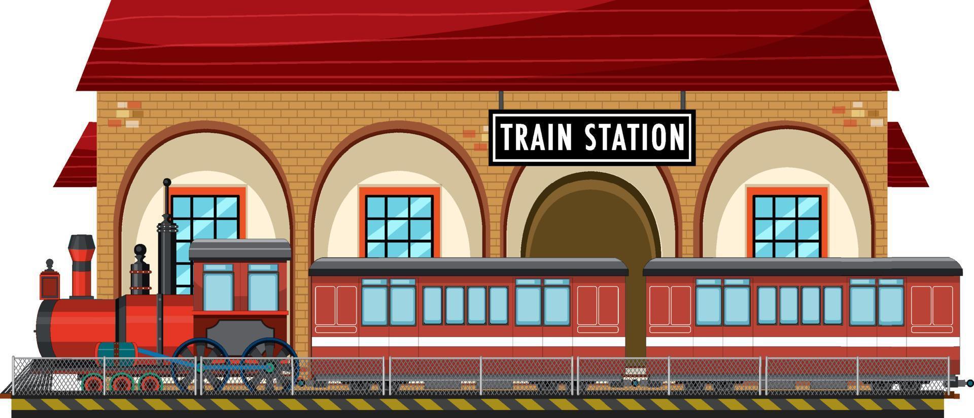 Train station scene with steam locomotive vector