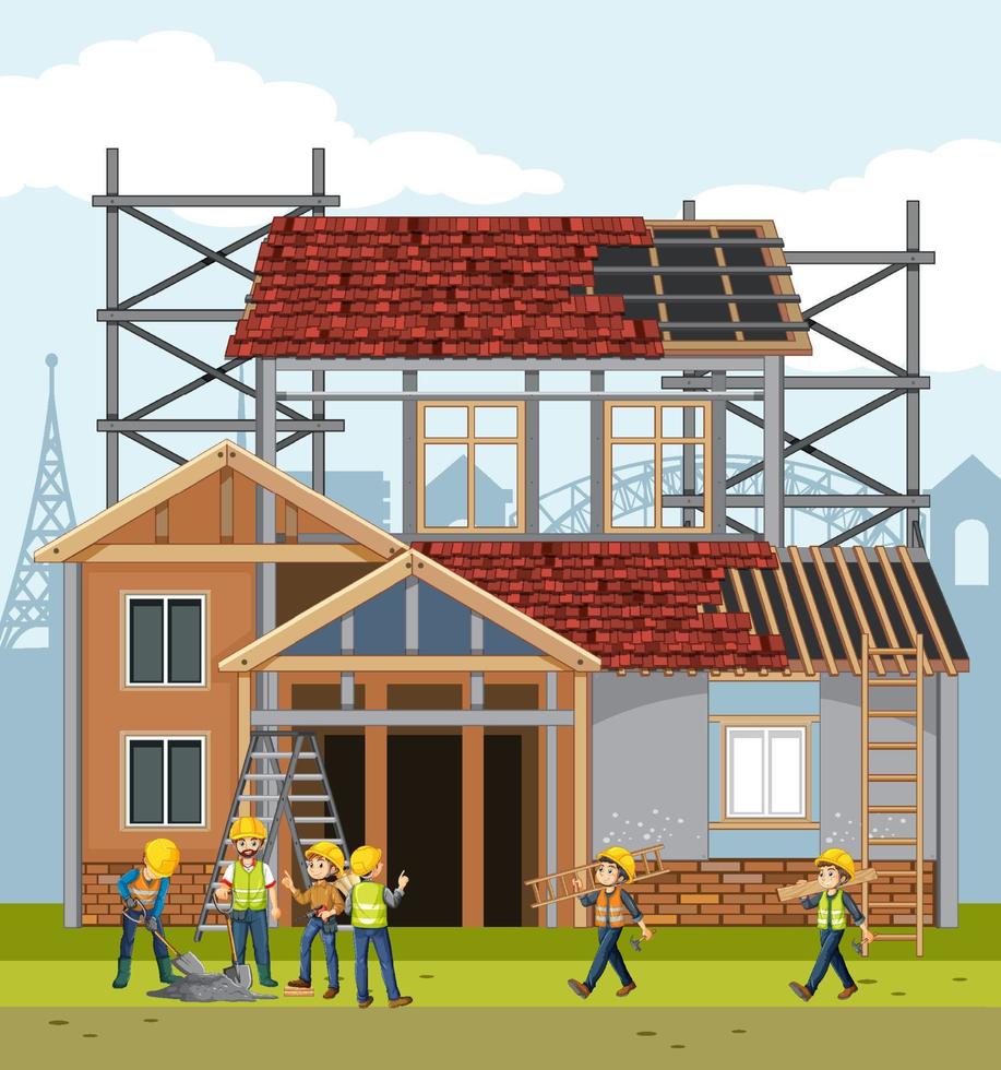 Building construction site with workers vector