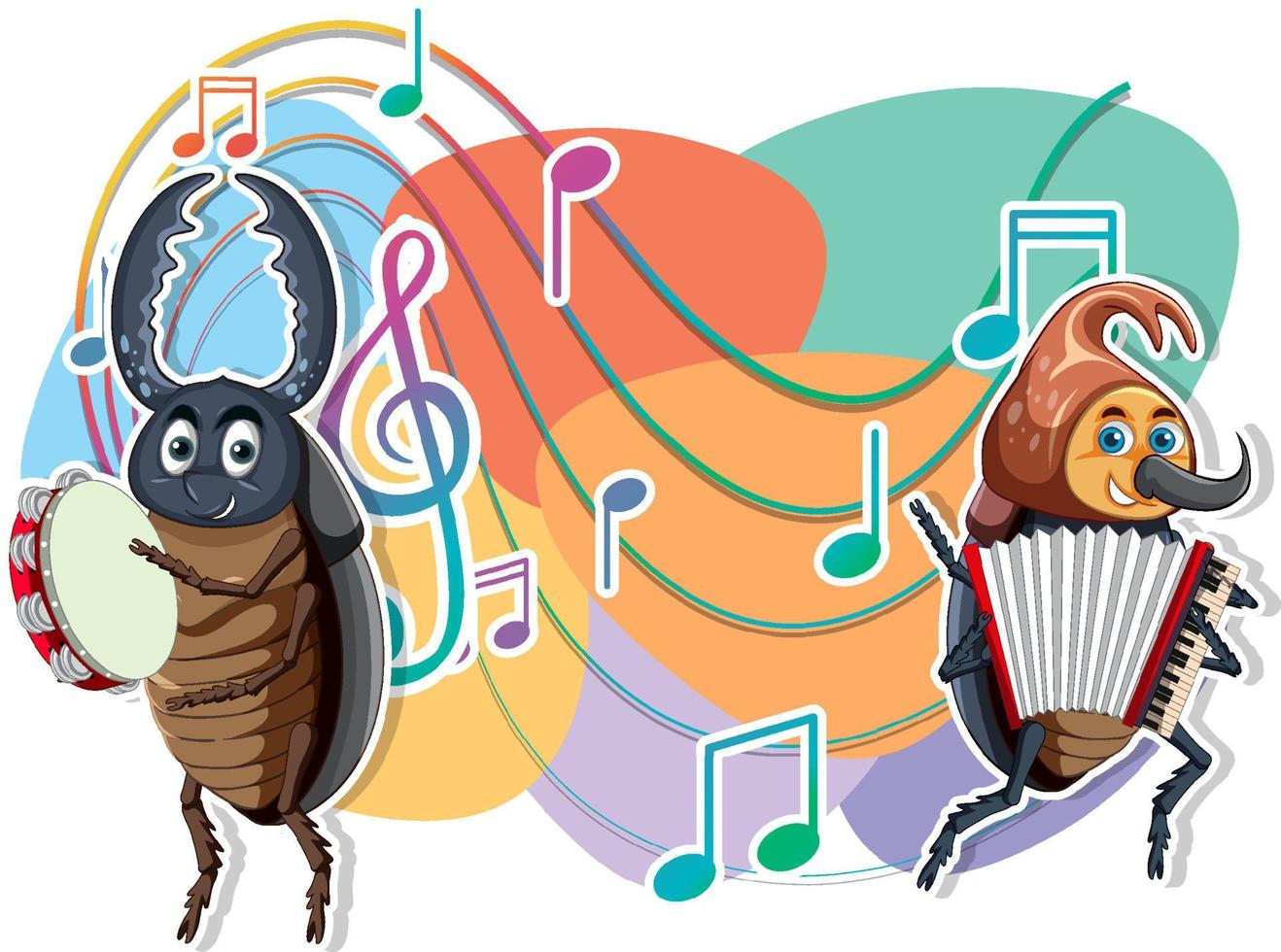 Group of beetle playing music together vector