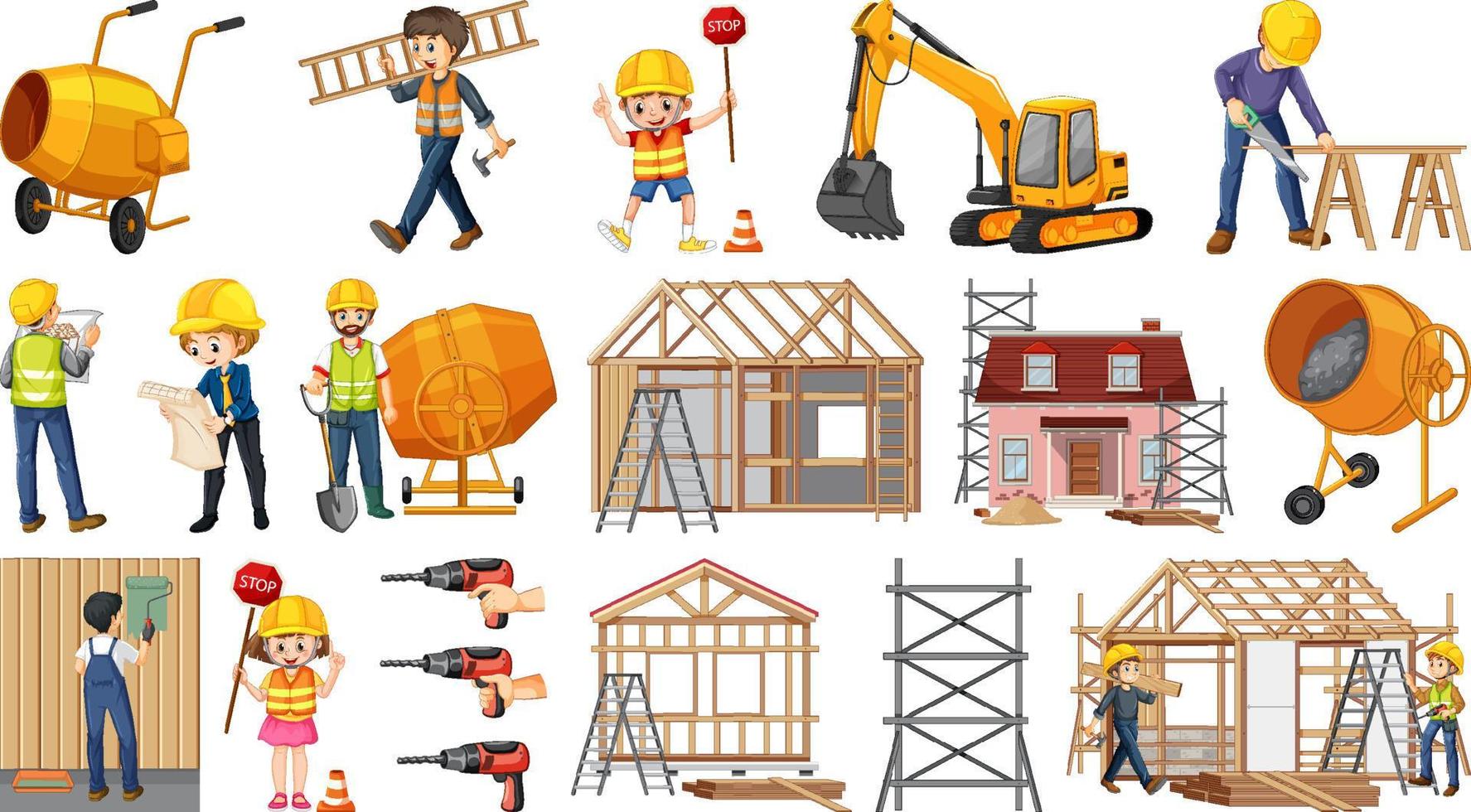 Set of construction site objects vector