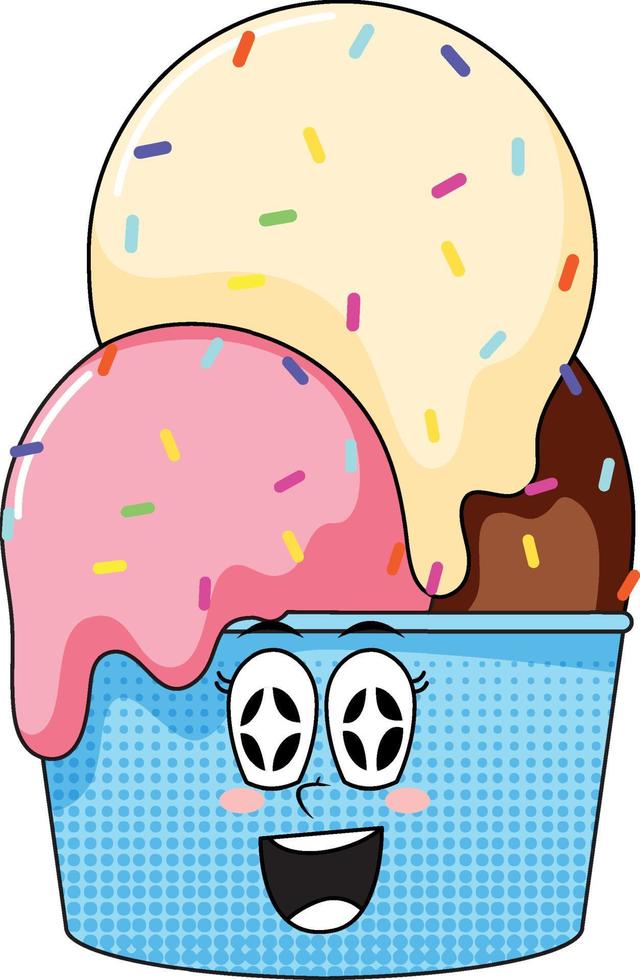 Ice cream cartoon character on white background vector