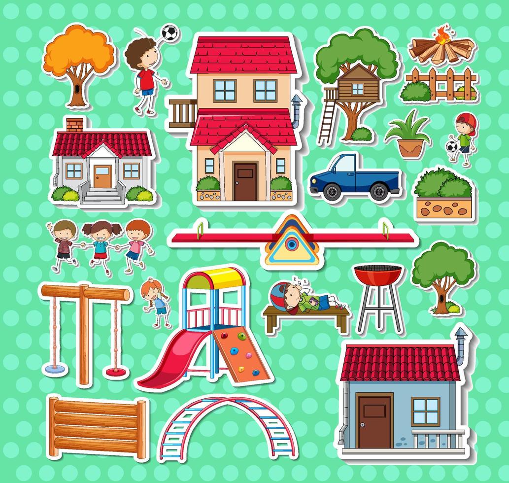 Sticker pack of playground objects vector