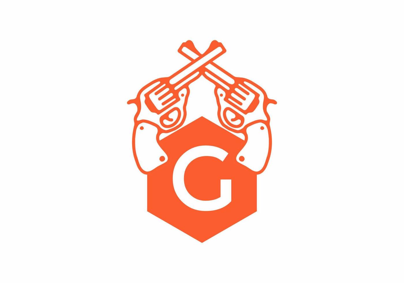 Two guns line art illustration with G initial letter vector