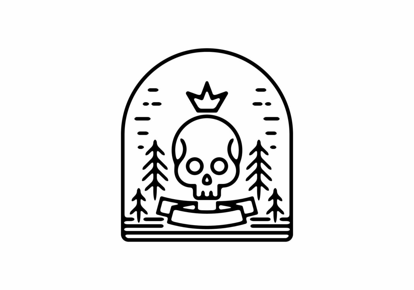 Skeleton head with crown line art badge vector