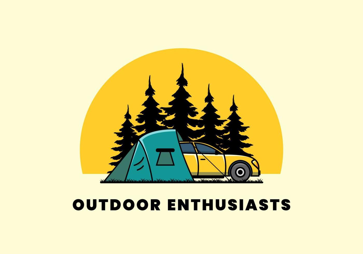 Night camping with car illustration vector