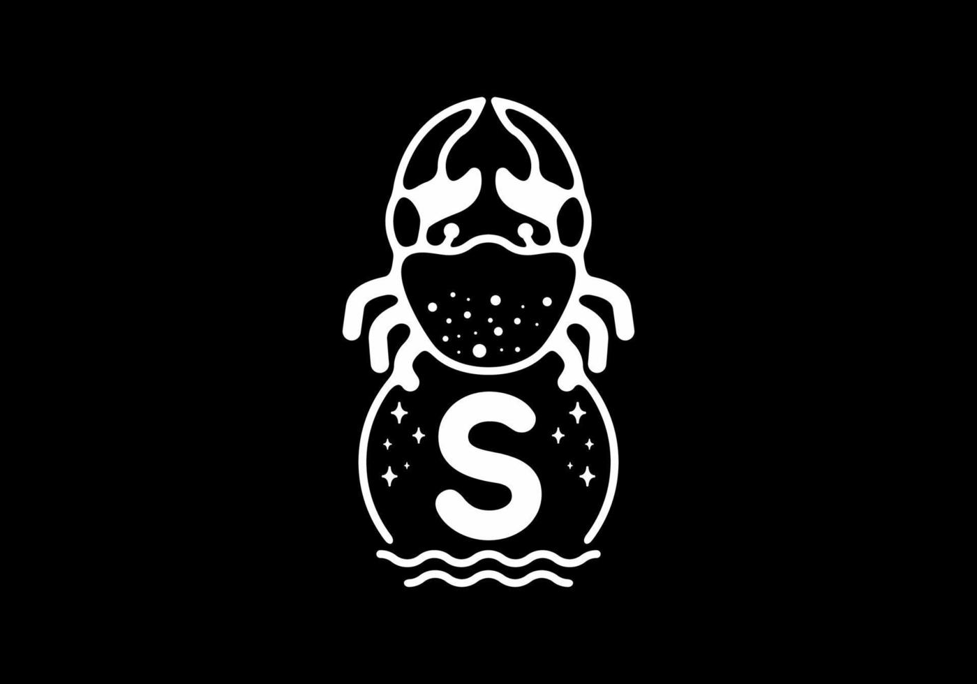 White black crab line art with S initial letter vector