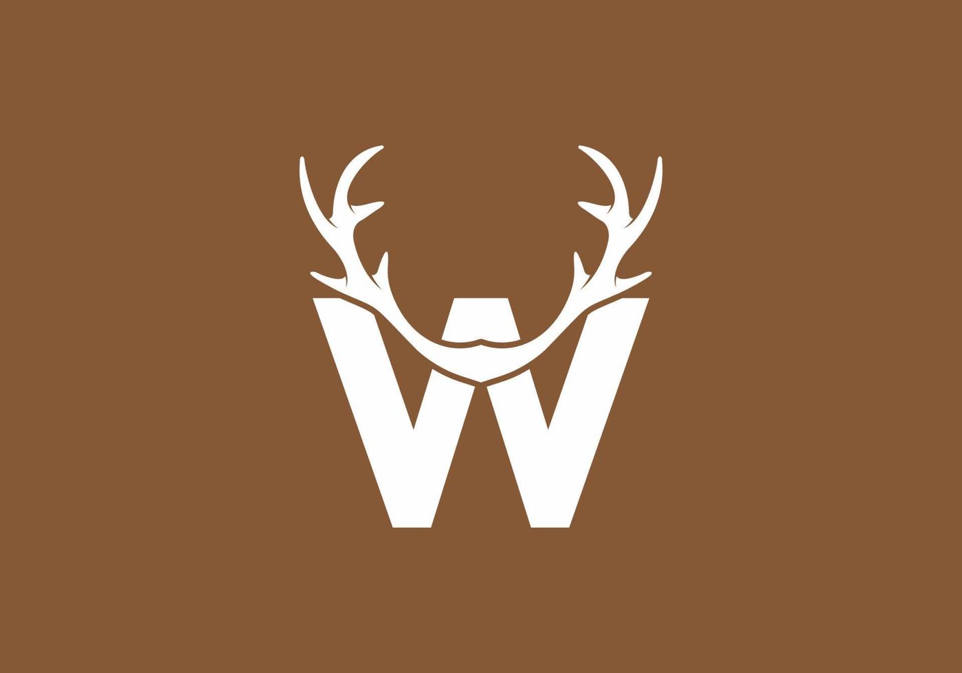 White brown color of W initial letter with deer horn vector