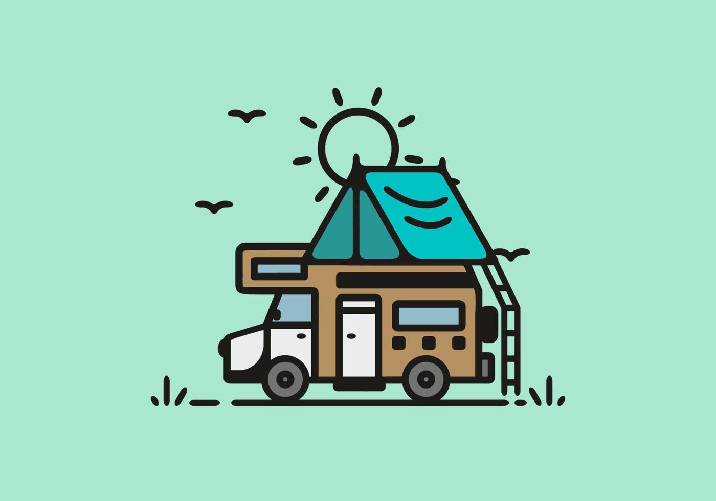 Simple camper van camping illustration vector