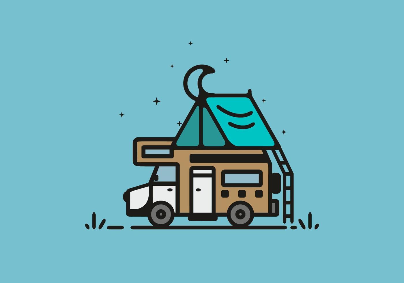 Simple camper van camping illustration vector