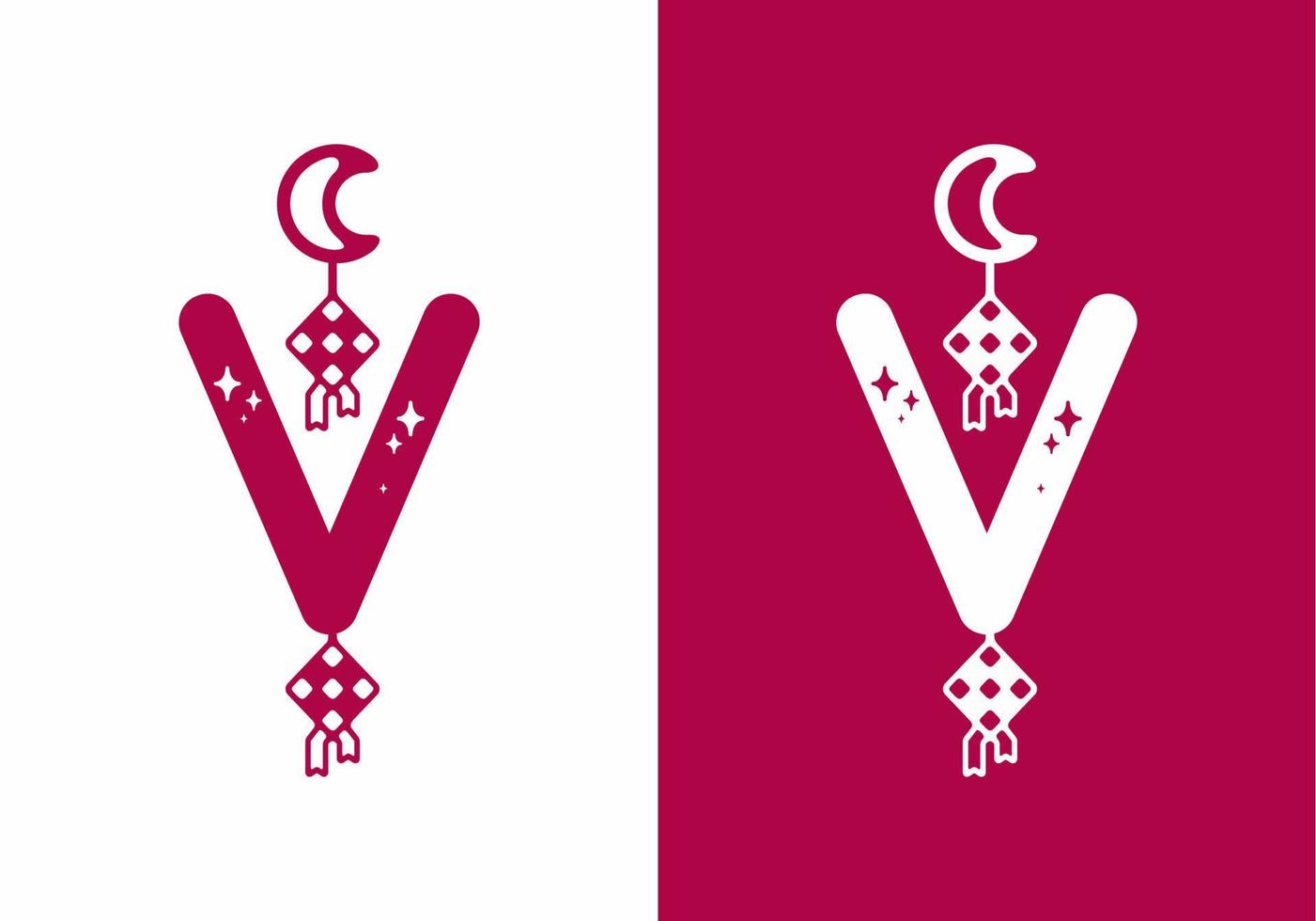 Pink white of V initial letter in ramadan theme vector