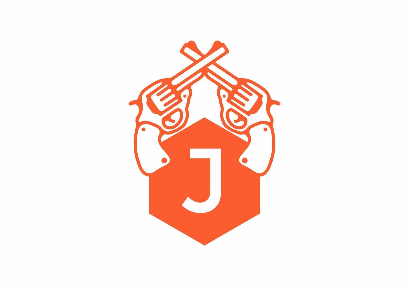 Two guns line art illustration with J initial letter vector