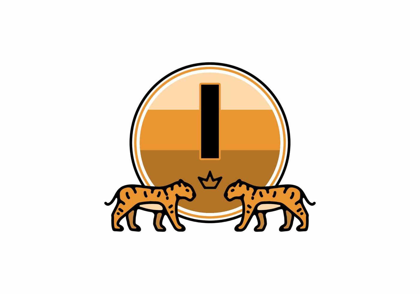 Two tiger line art with I initial letter vector