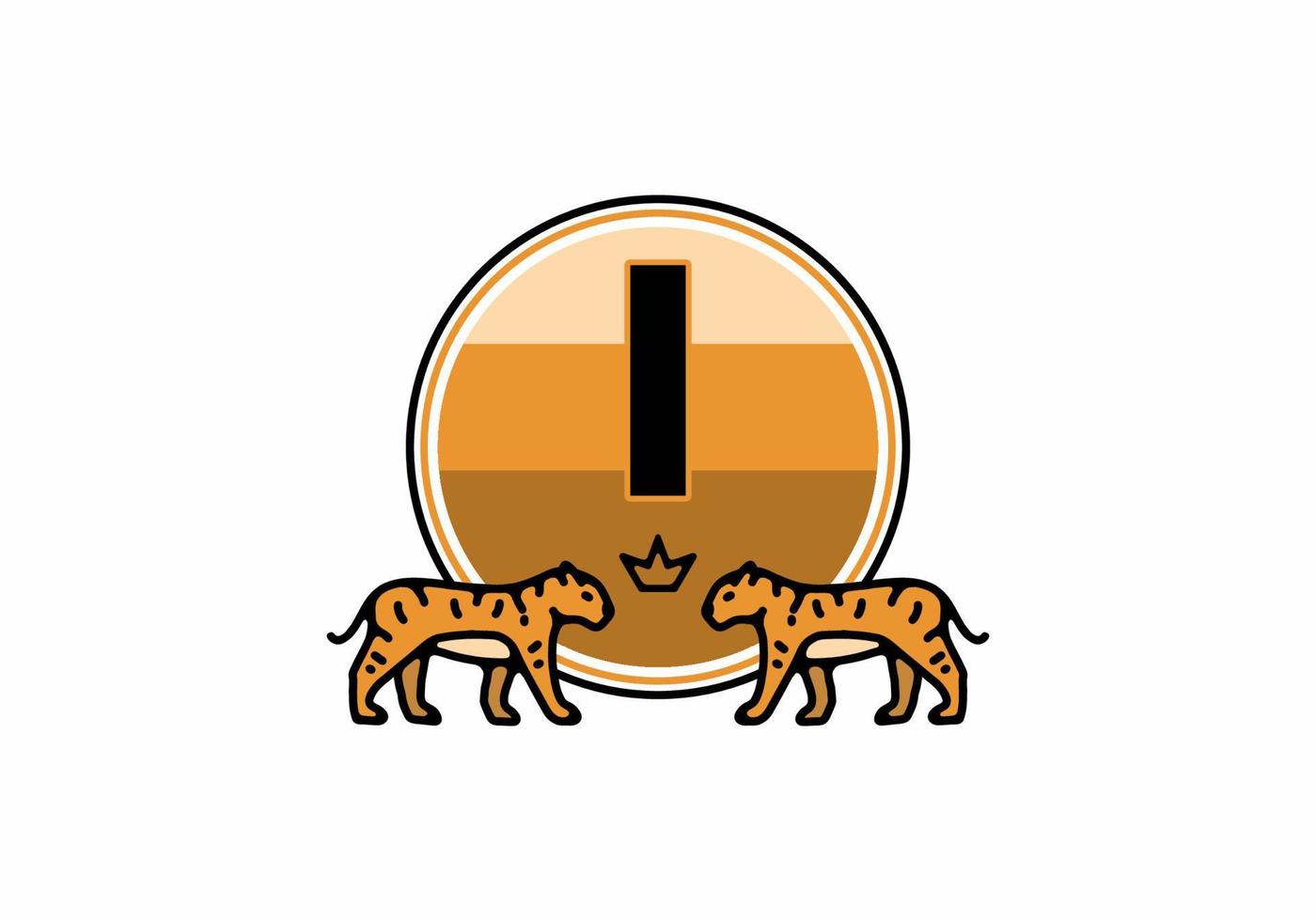 Two tiger line art with I initial letter vector