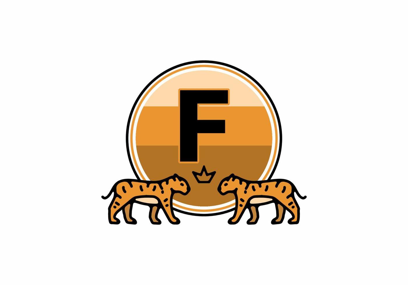 Two tiger line art with F initial letter vector