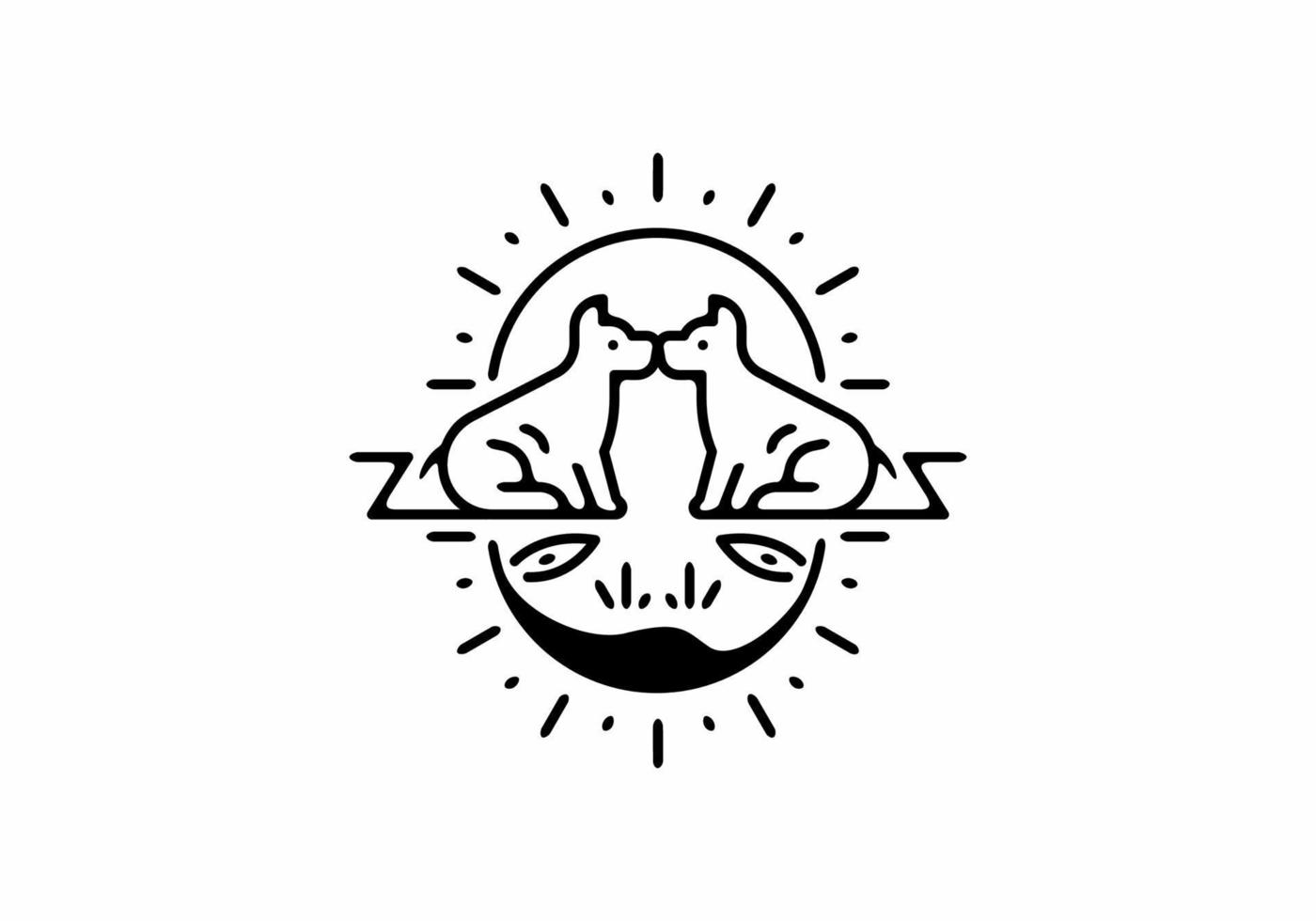 Twin dog in oval shape line art illustration vector