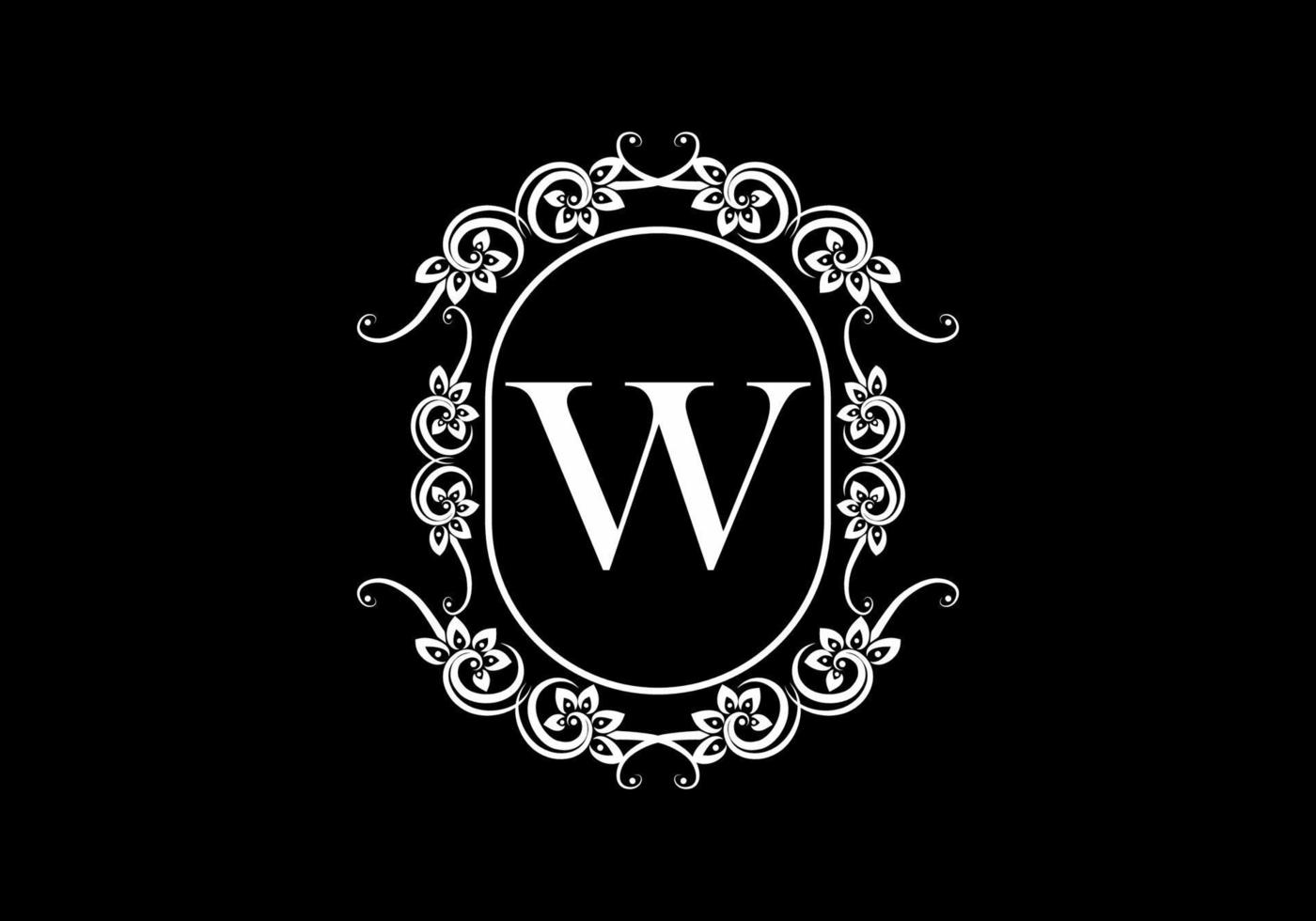 Black initial W letter in classic frame vector