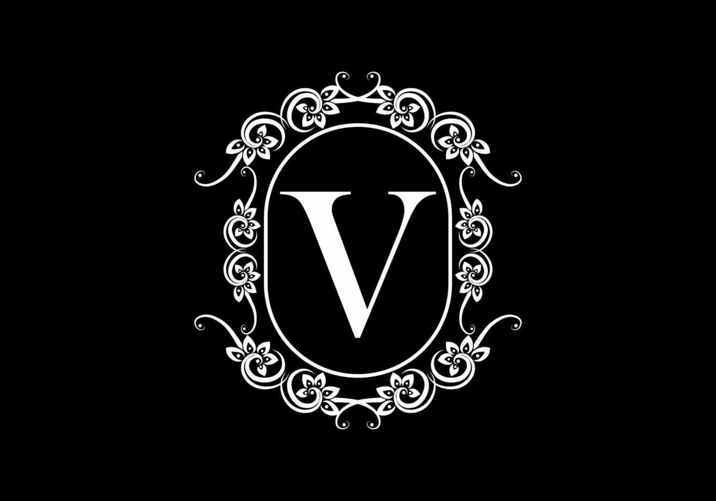 Black initial V letter in classic frame vector