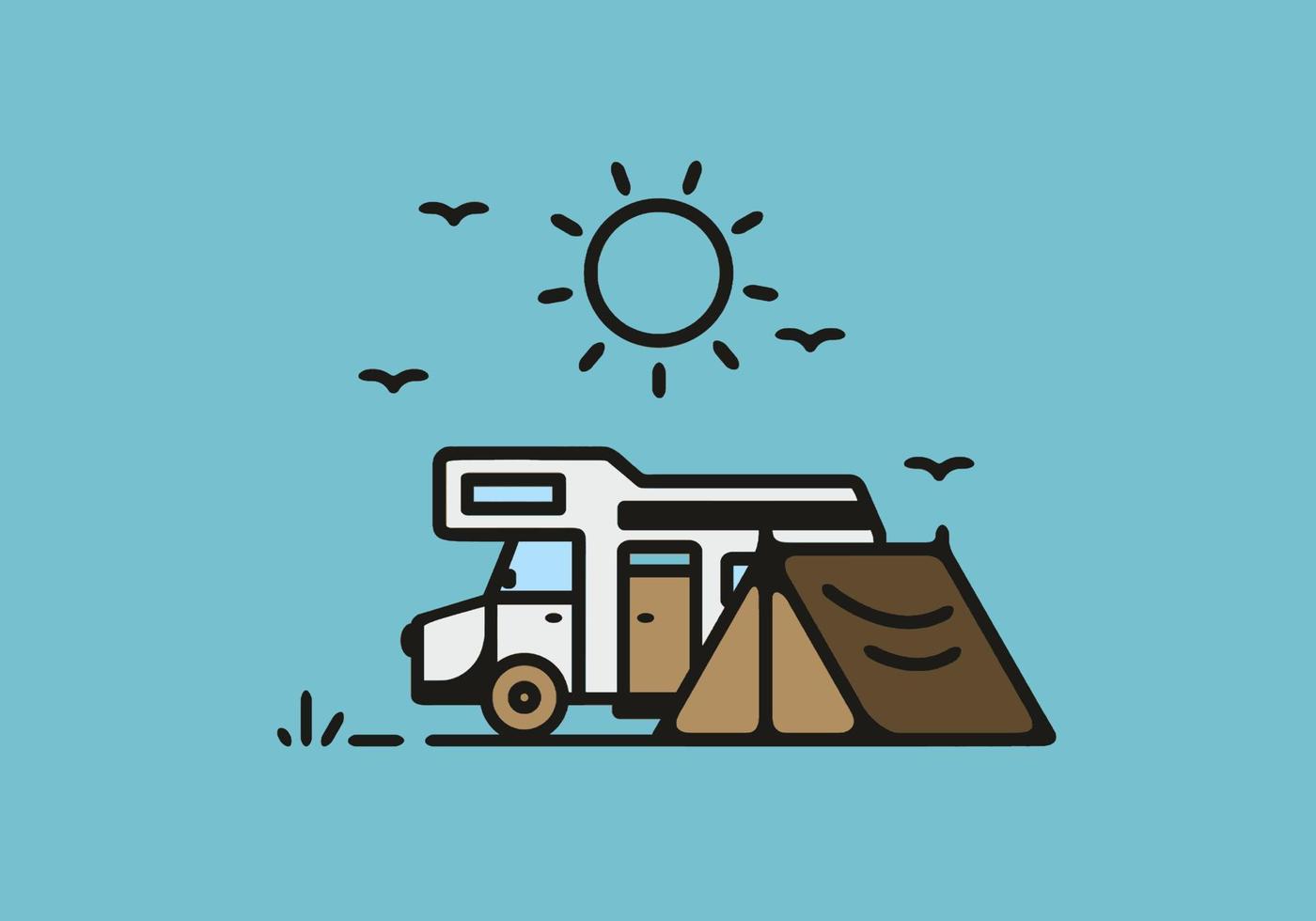 Simple camper van camping illustration vector