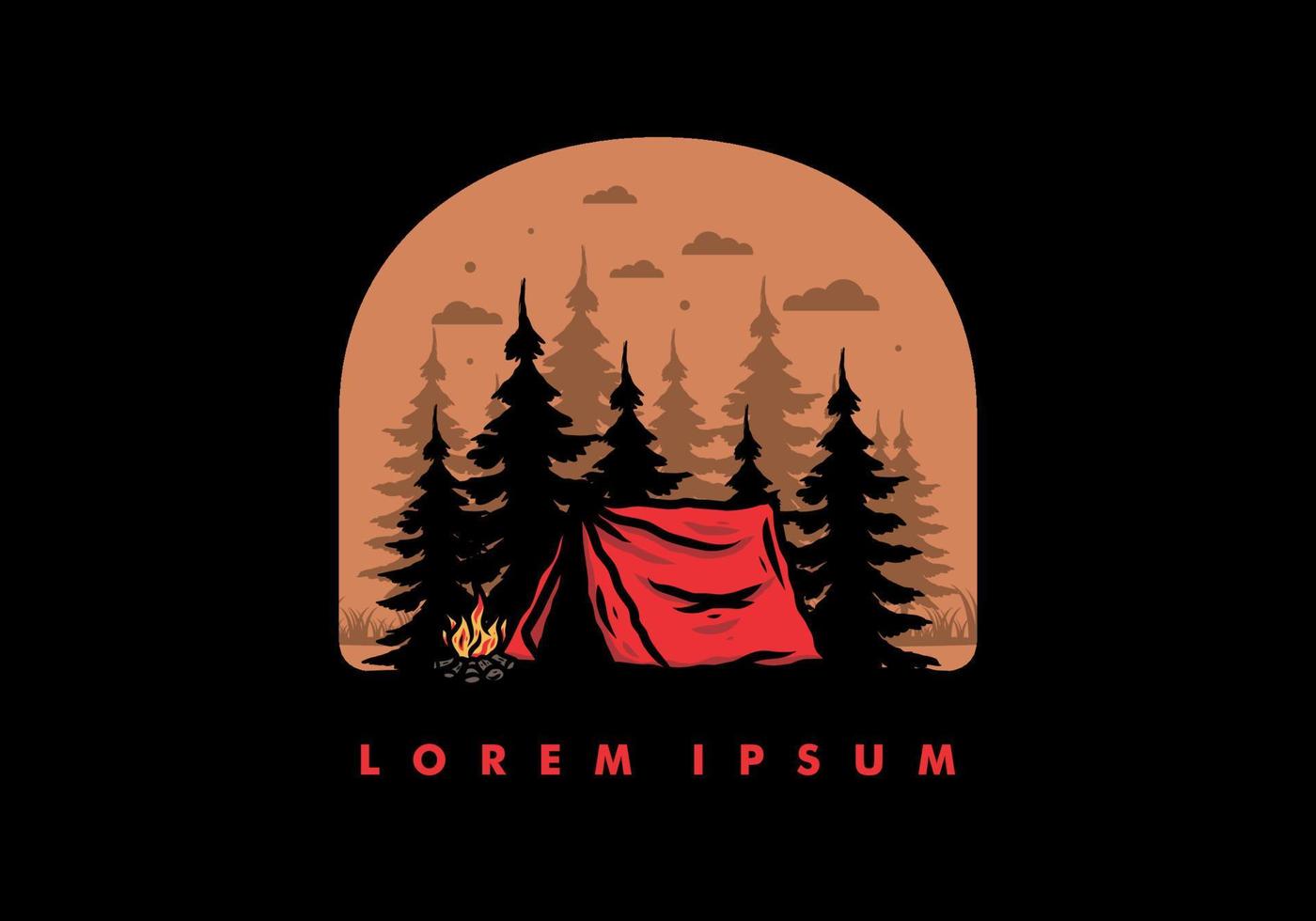 Midnight camping with bonfire illustration vector