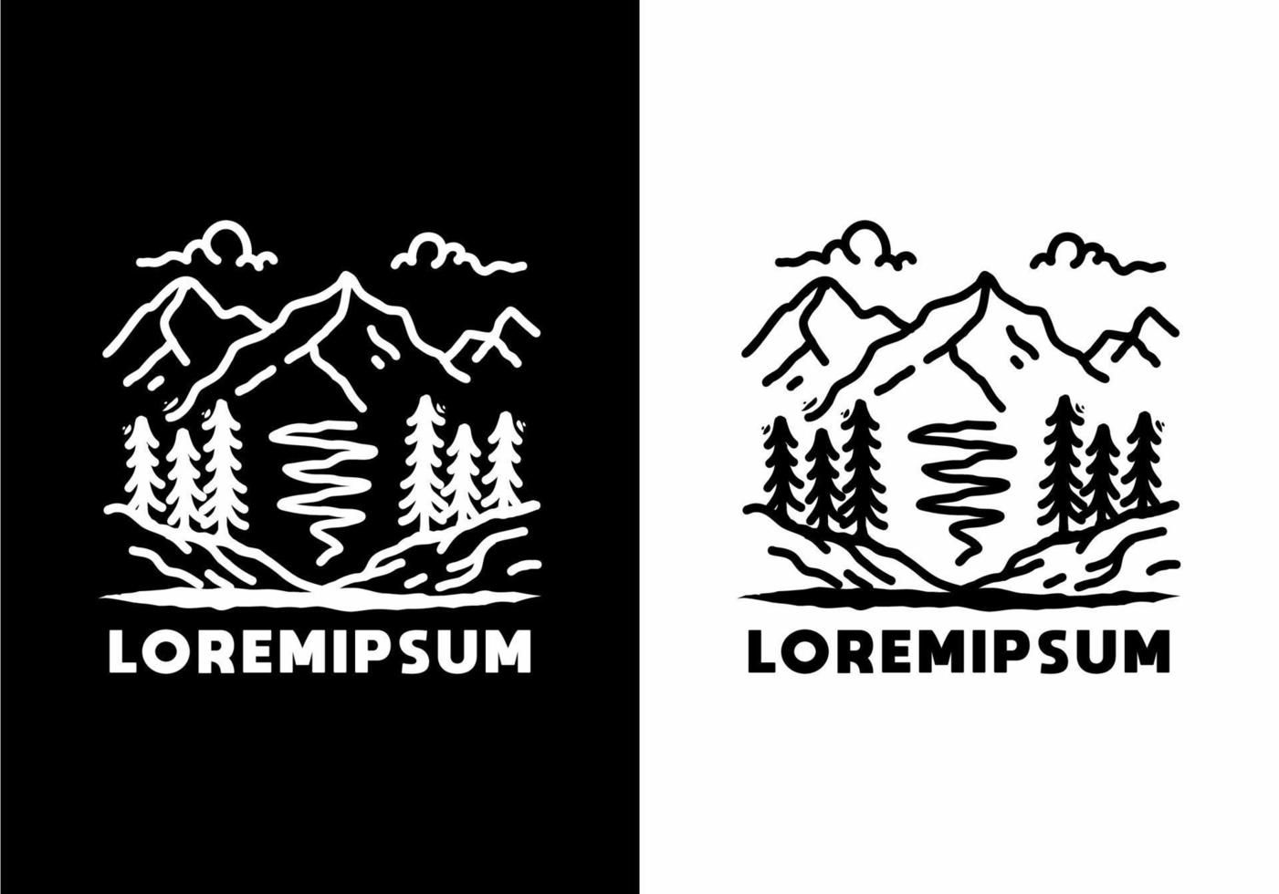 Mountain and forest line art illustration vector