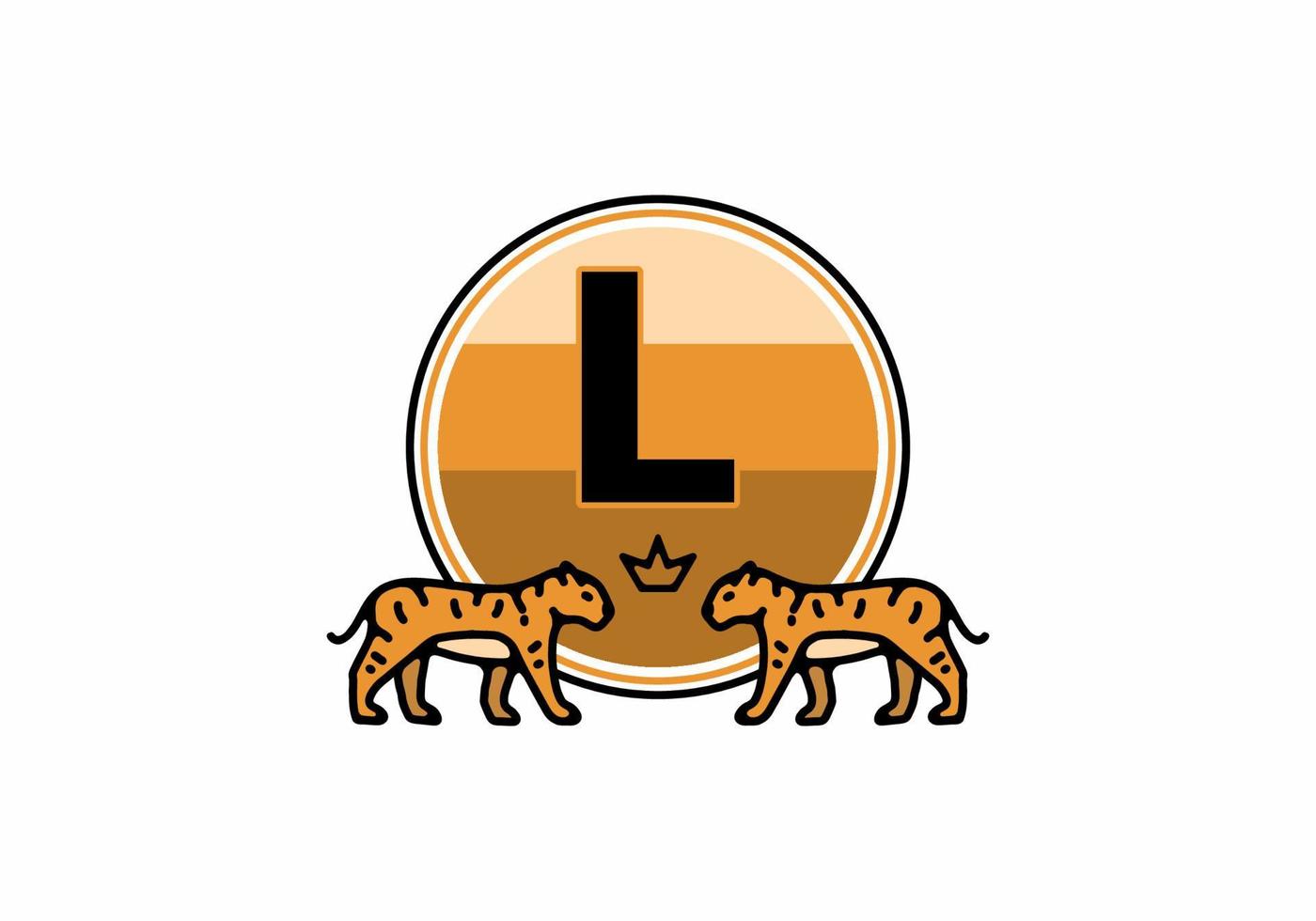 Two tiger line art with L initial letter vector