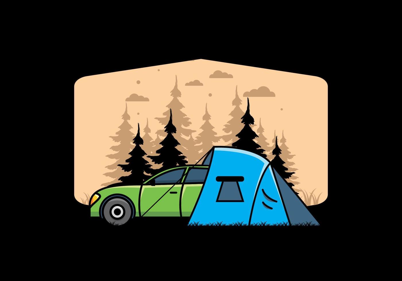 Night camping with car illustration vector