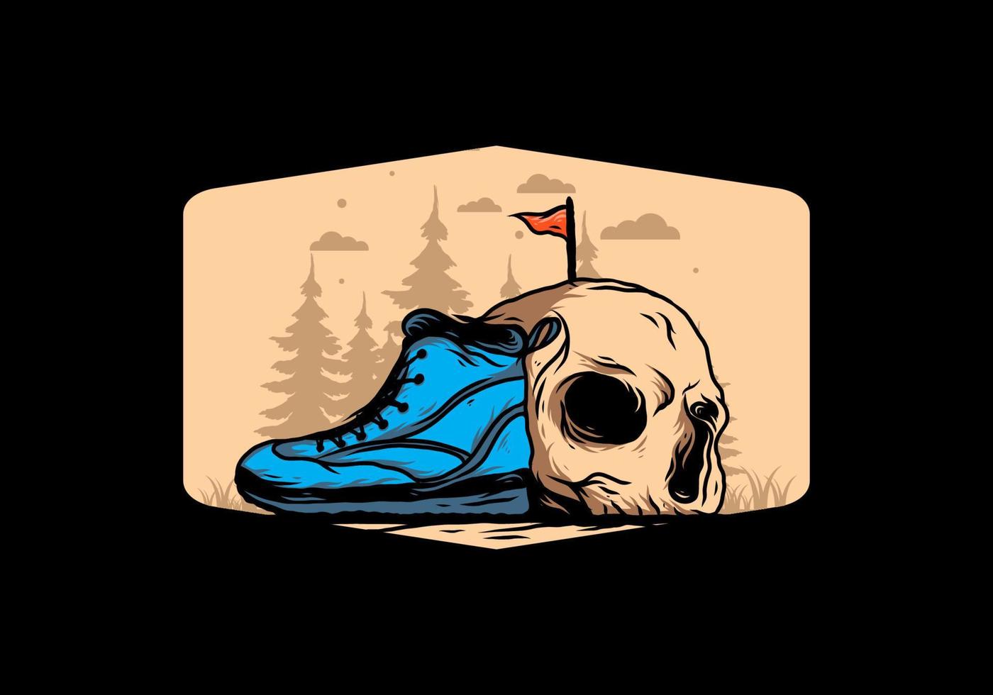 botas al aire libre e ilustración de calavera vector