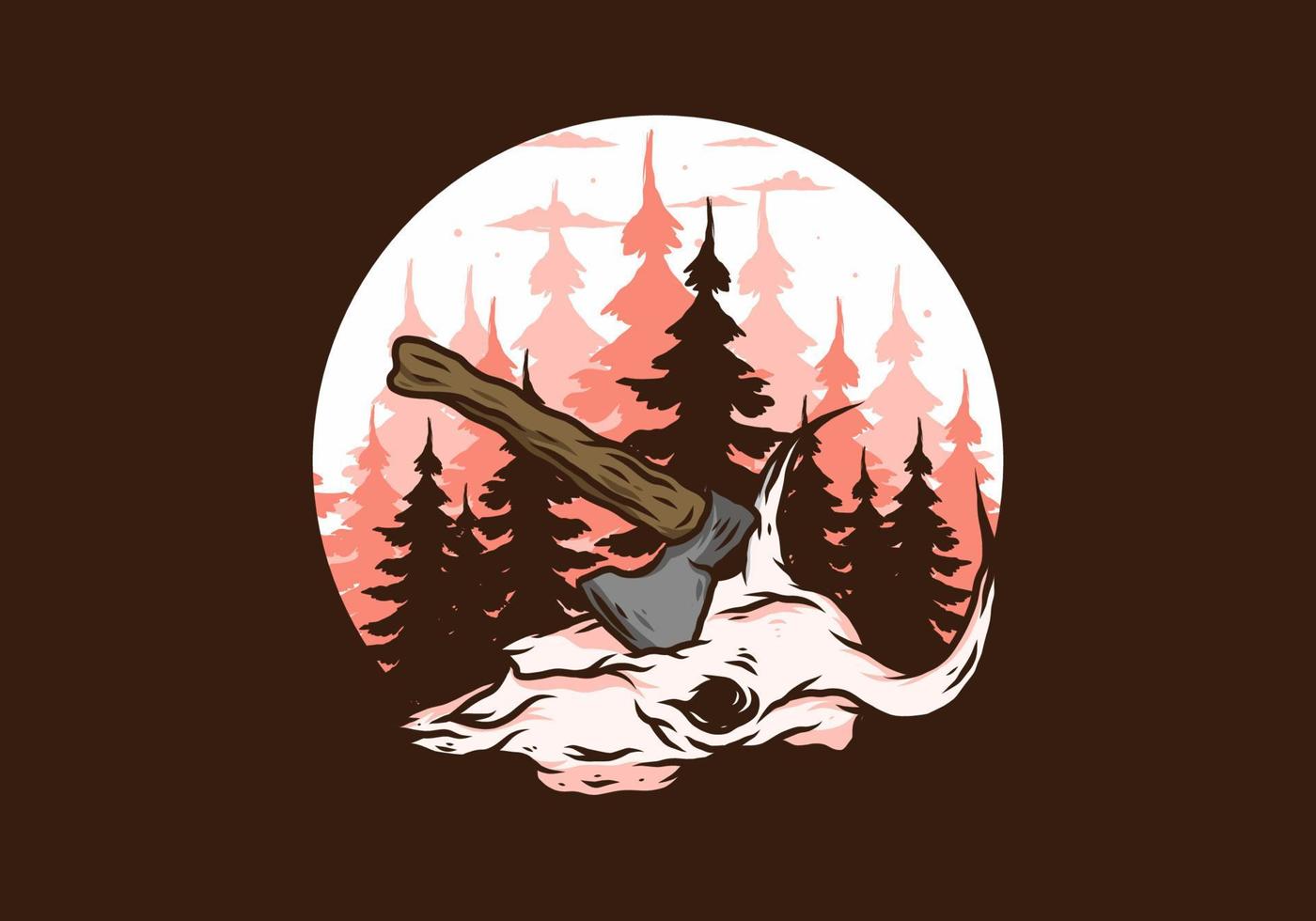 an ax stuck in a buffalo skull illustration vector