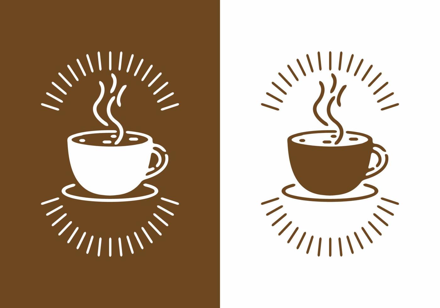 White brown line art coffee badge vector