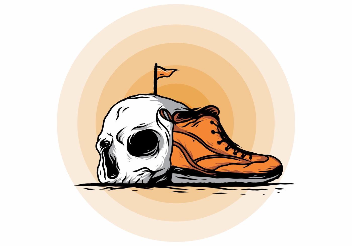 botas al aire libre e ilustración de calavera vector