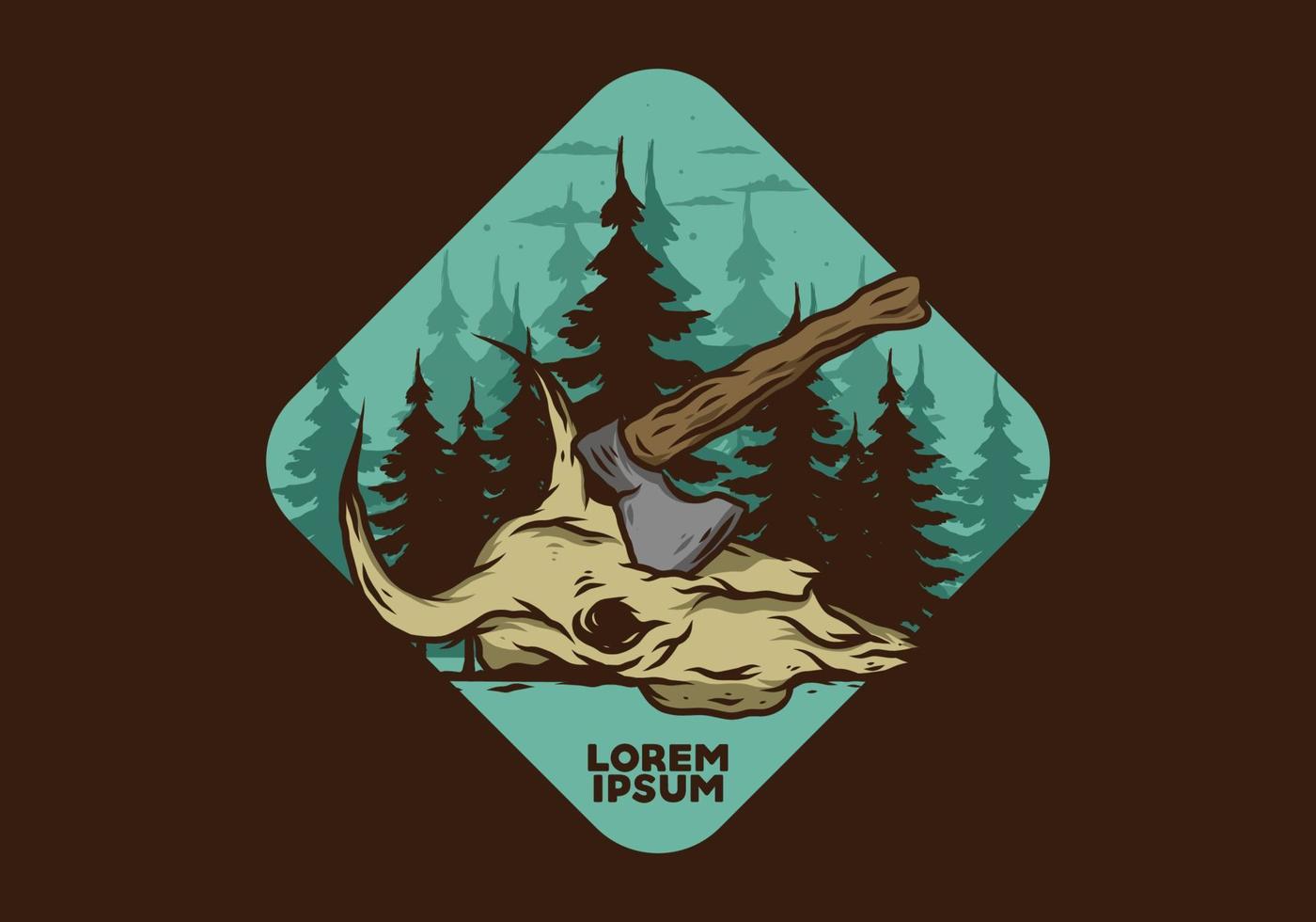 an ax stuck in a buffalo skull illustration vector