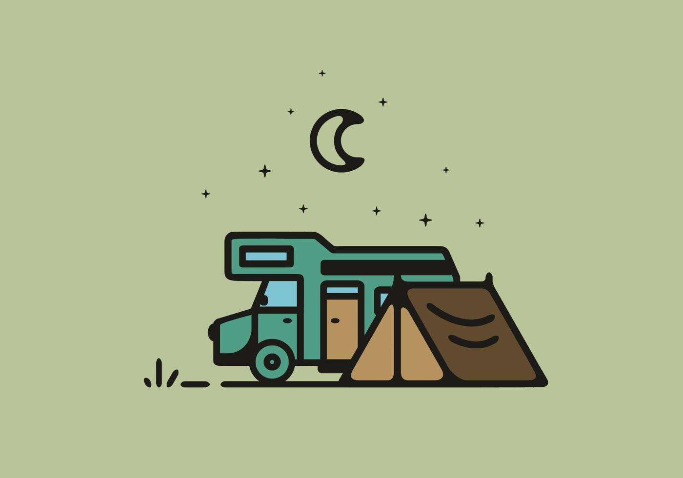 Simple camper van camping illustration vector